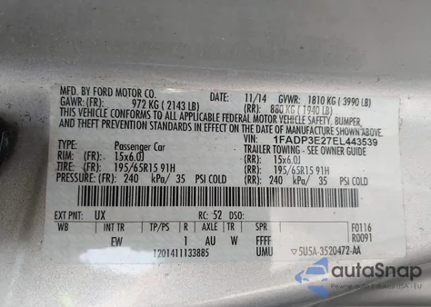 2014 Ford Focus S z USA, uszkodzony, nr VIN 1FADP3E27EL443539